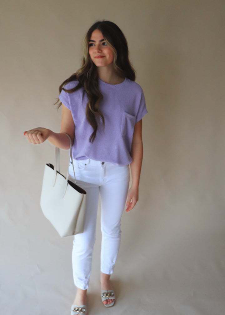 RESTOCK Breckyn Solid Ribbed Top with Pockets in Lavender