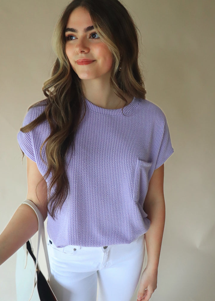 RESTOCK Breckyn Solid Ribbed Top with Pockets in Lavender