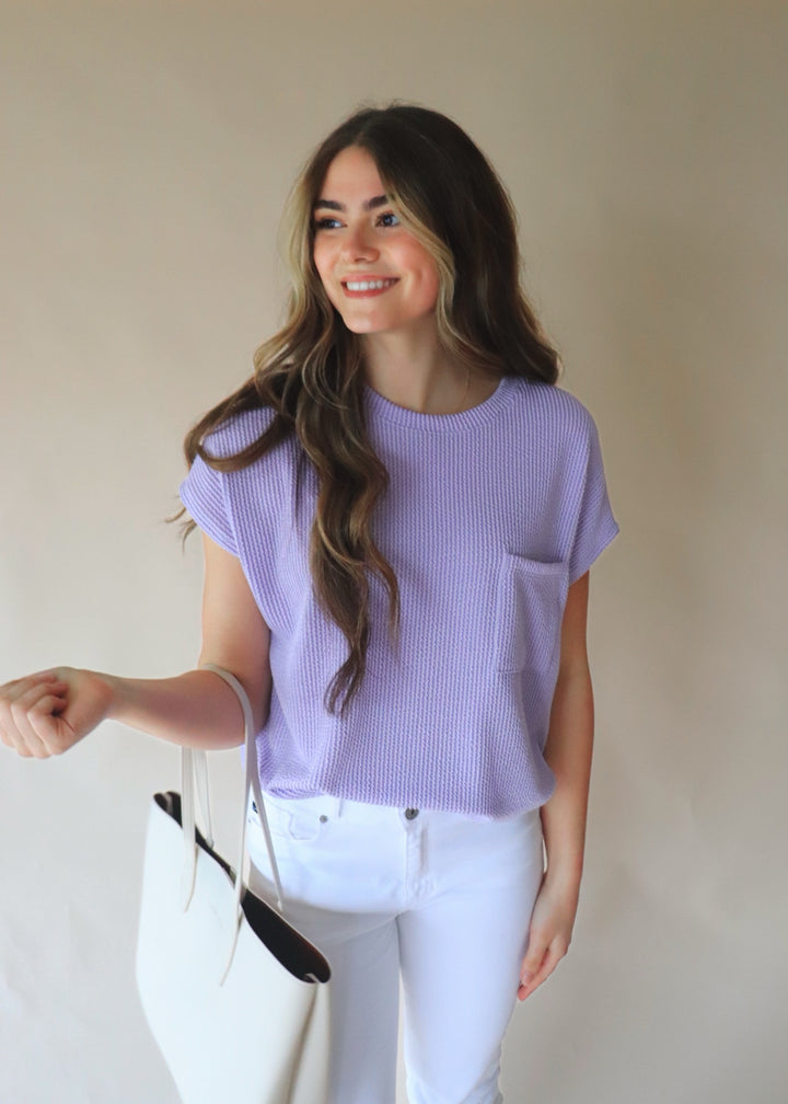 RESTOCK Breckyn Solid Ribbed Top with Pockets in Lavender