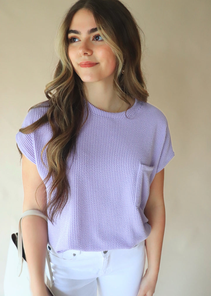 RESTOCK Breckyn Solid Ribbed Top with Pockets in Lavender