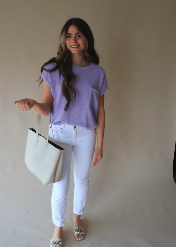 RESTOCK Breckyn Solid Ribbed Top with Pockets in Lavender