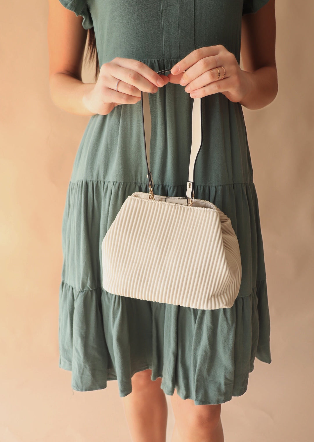 Dove Pleated Satchel w/ Large Handle