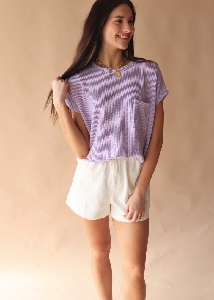 RESTOCK Breckyn Solid Ribbed Top with Pockets in Lavender