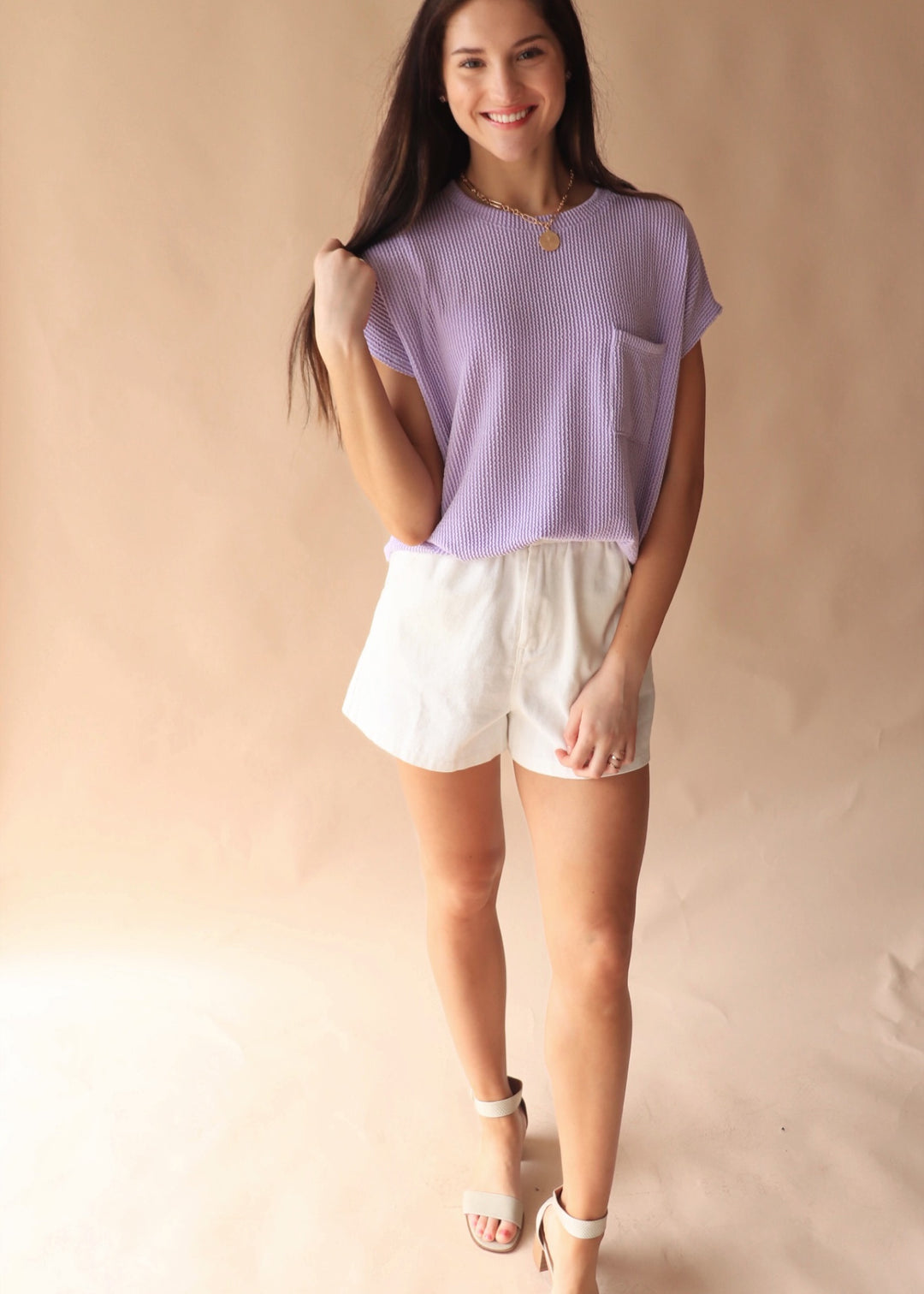 RESTOCK Breckyn Solid Ribbed Top with Pockets in Lavender