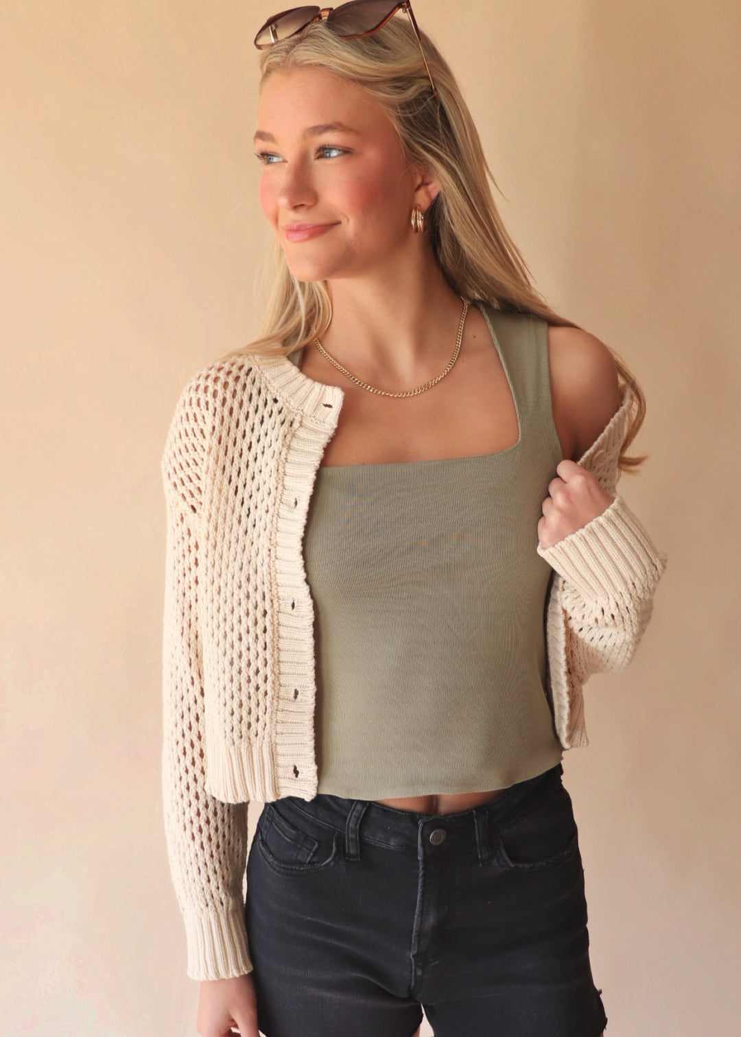 CLEARANCE FINAL SALE Mini Ribbed Squared Neckline Top in Sage