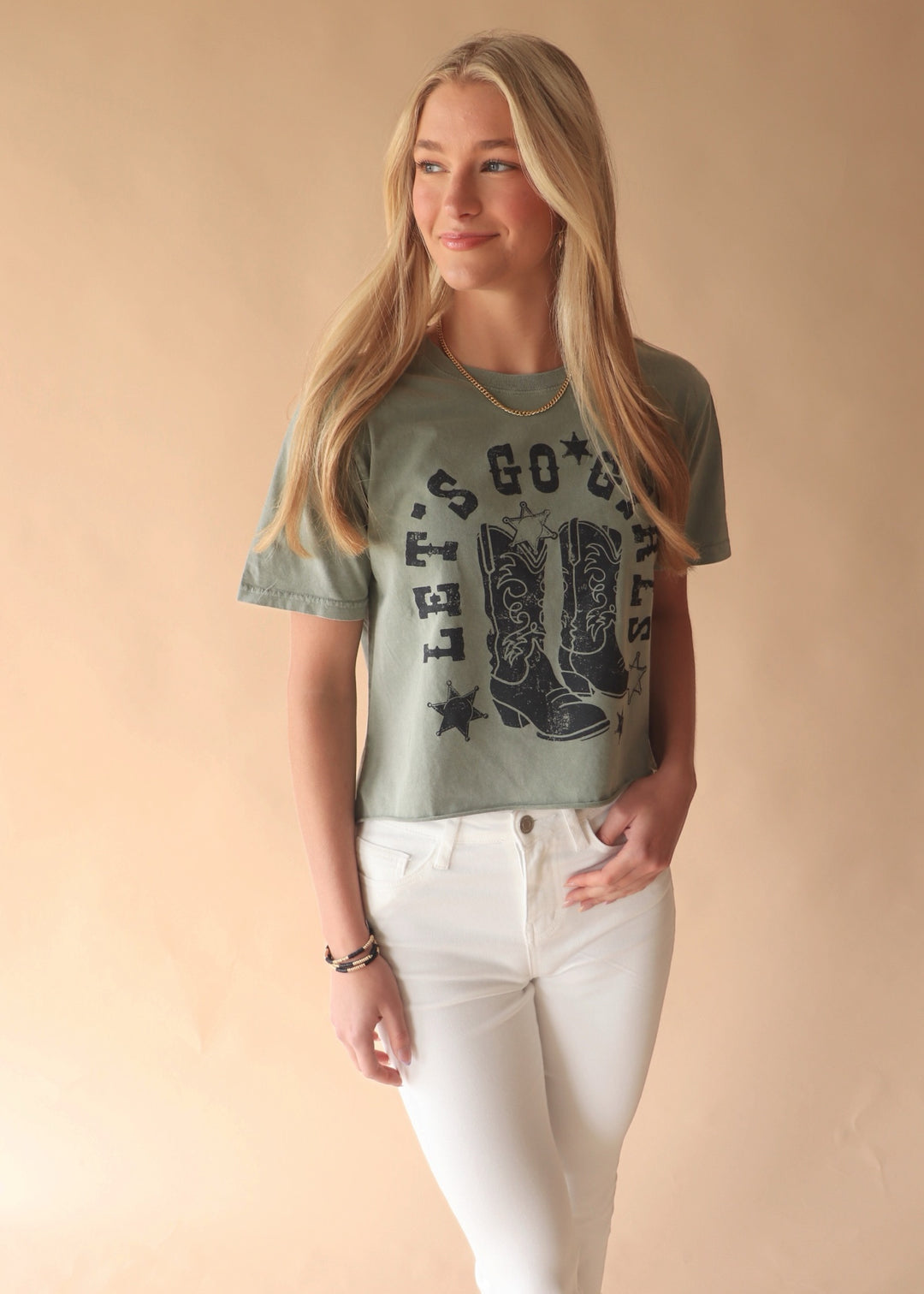 Let's Go Girls Graphic Tee in Olive