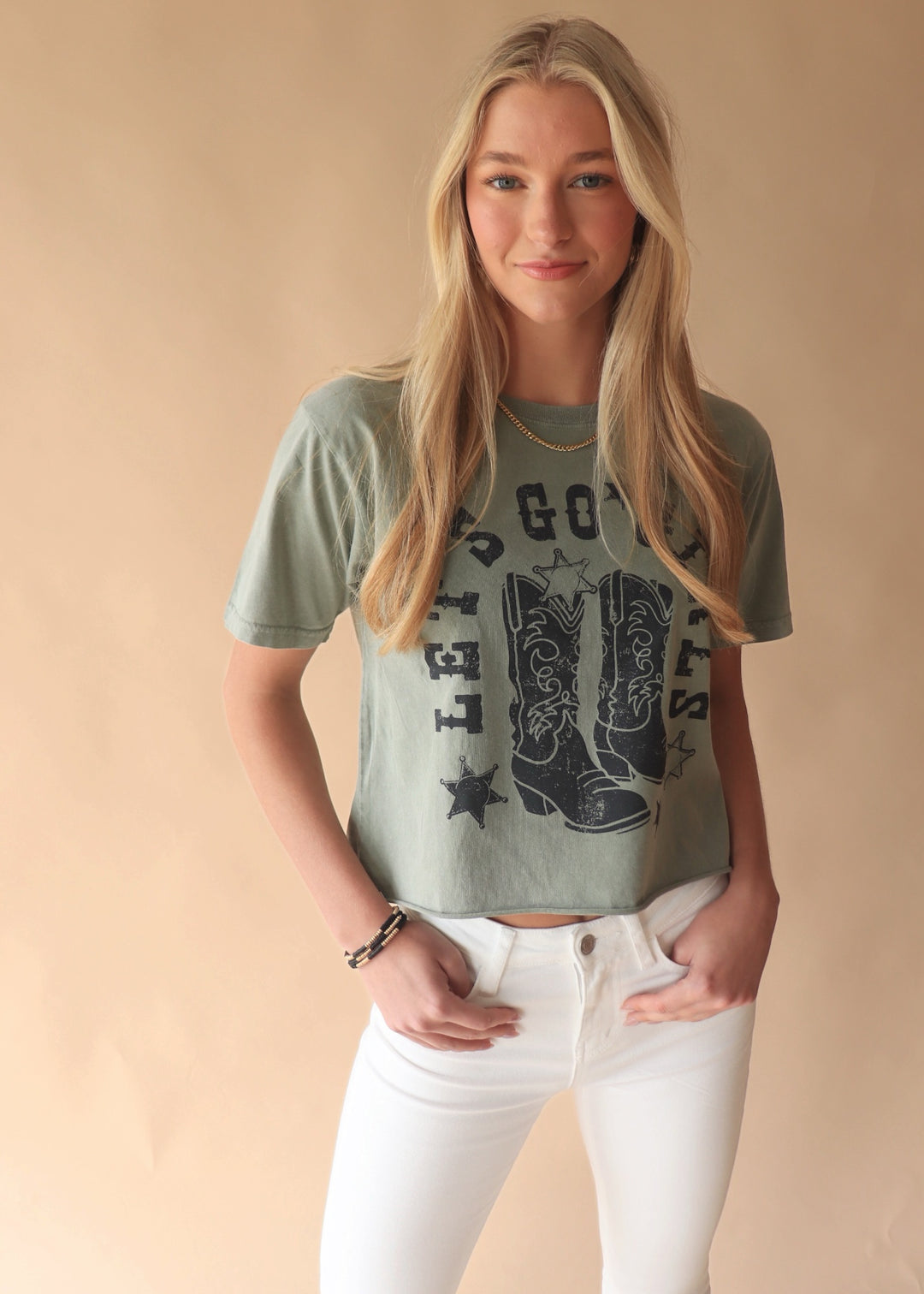 Let's Go Girls Graphic Tee in Olive