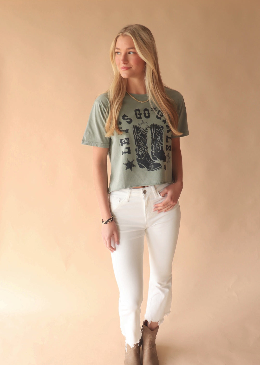 Let's Go Girls Graphic Tee in Olive