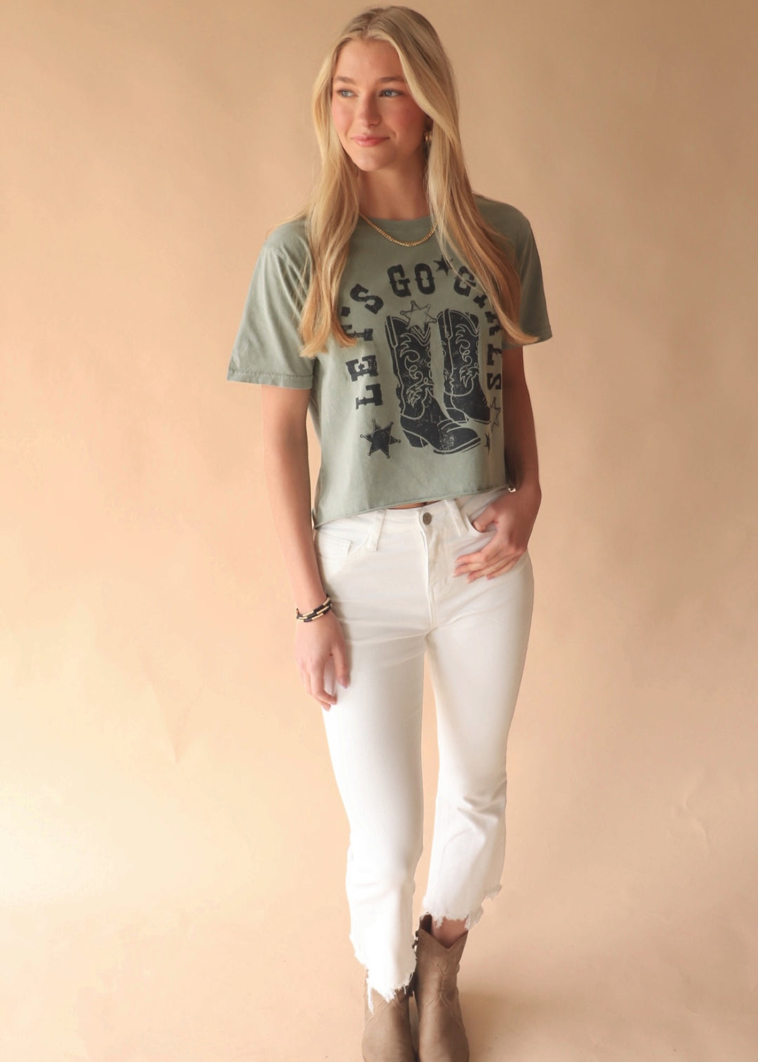 Let's Go Girls Graphic Tee in Olive