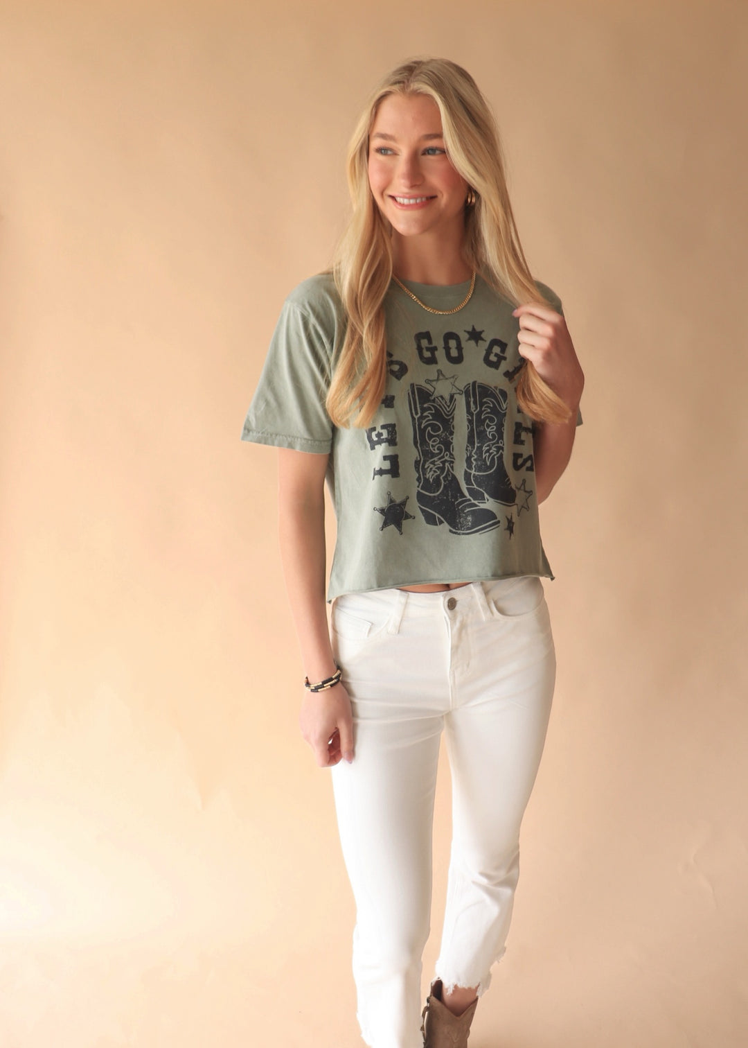 Let's Go Girls Graphic Tee in Olive