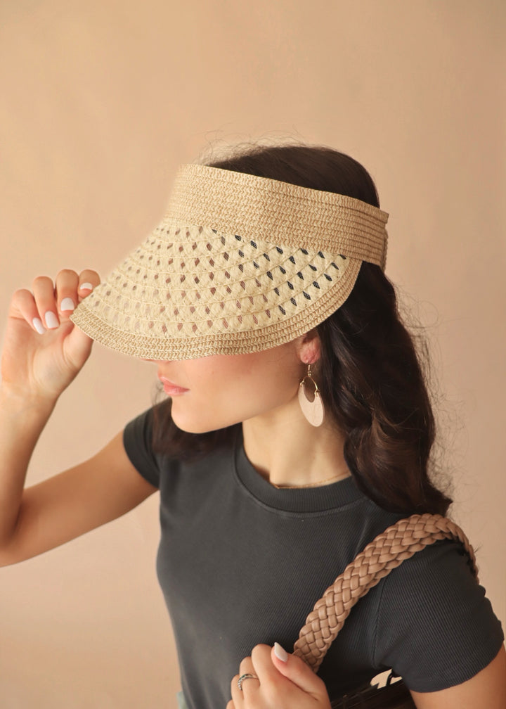 CLEARANCE FINAL SALE Boho Solid Straw Visor Hat