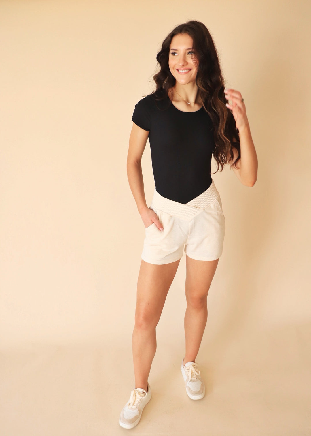 CLEARANCE FINAL SALE Crossover Waist Lounge Shorts in Natural
