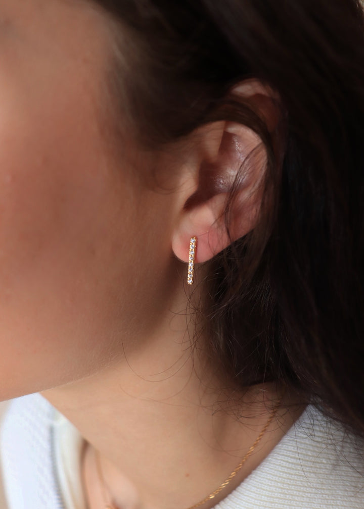 RESTOCK Gold Dipped Studded Bar Drop Earrings: G