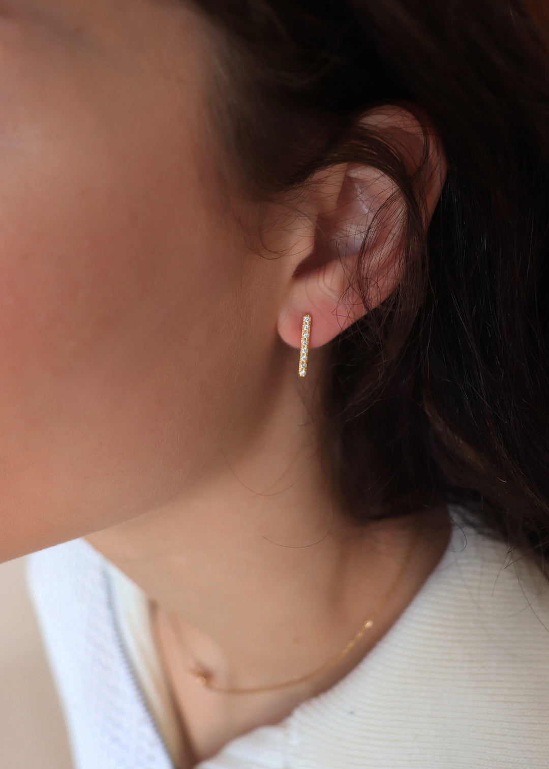 RESTOCK Gold Dipped Studded Bar Drop Earrings: G