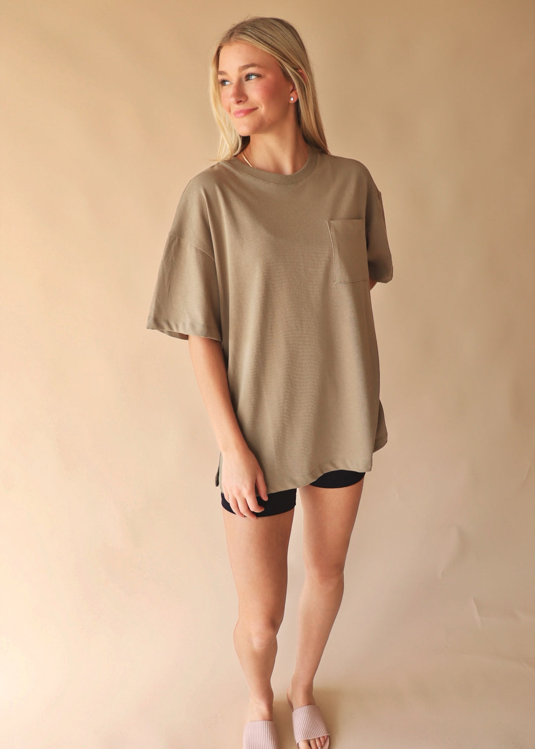 Biker Oversized Boyfriend Tee in Olive Green