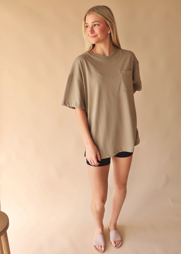 Biker Oversized Boyfriend Tee in Olive Green