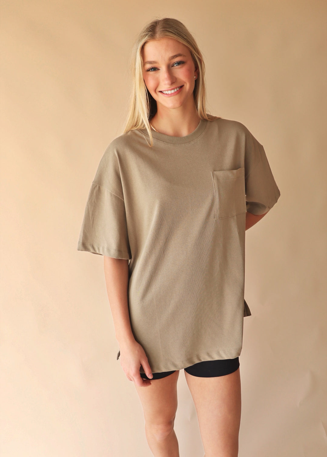 Biker Oversized Boyfriend Tee in Olive Green