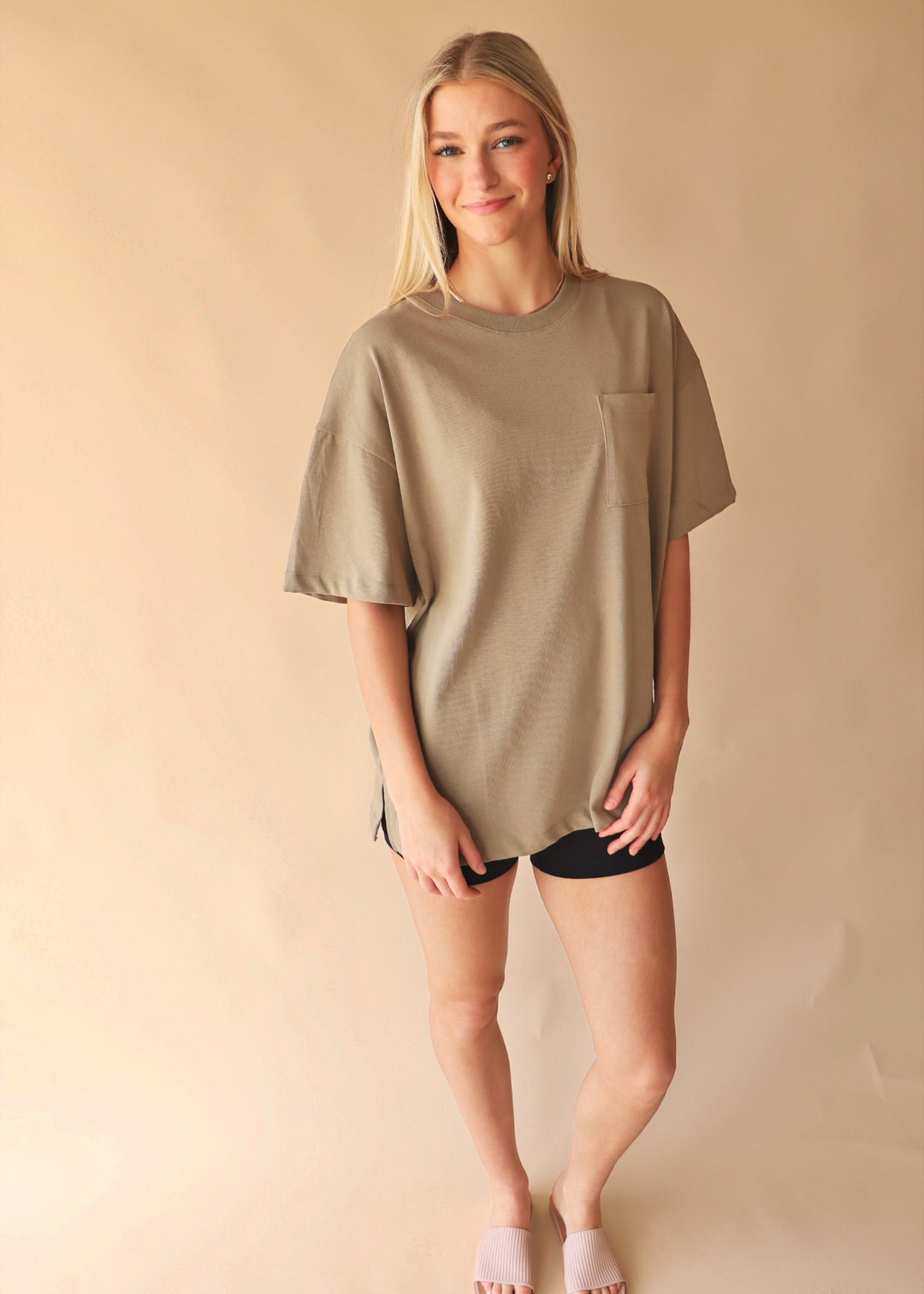 Biker Oversized Boyfriend Tee in Olive Green