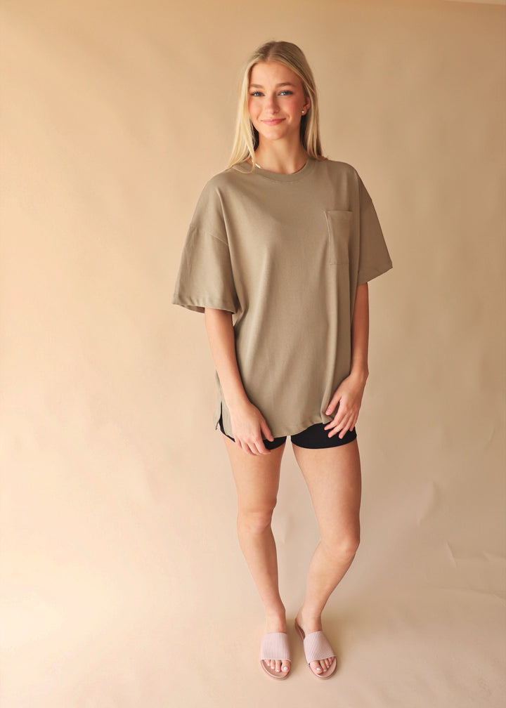 Biker Oversized Boyfriend Tee in Olive Green