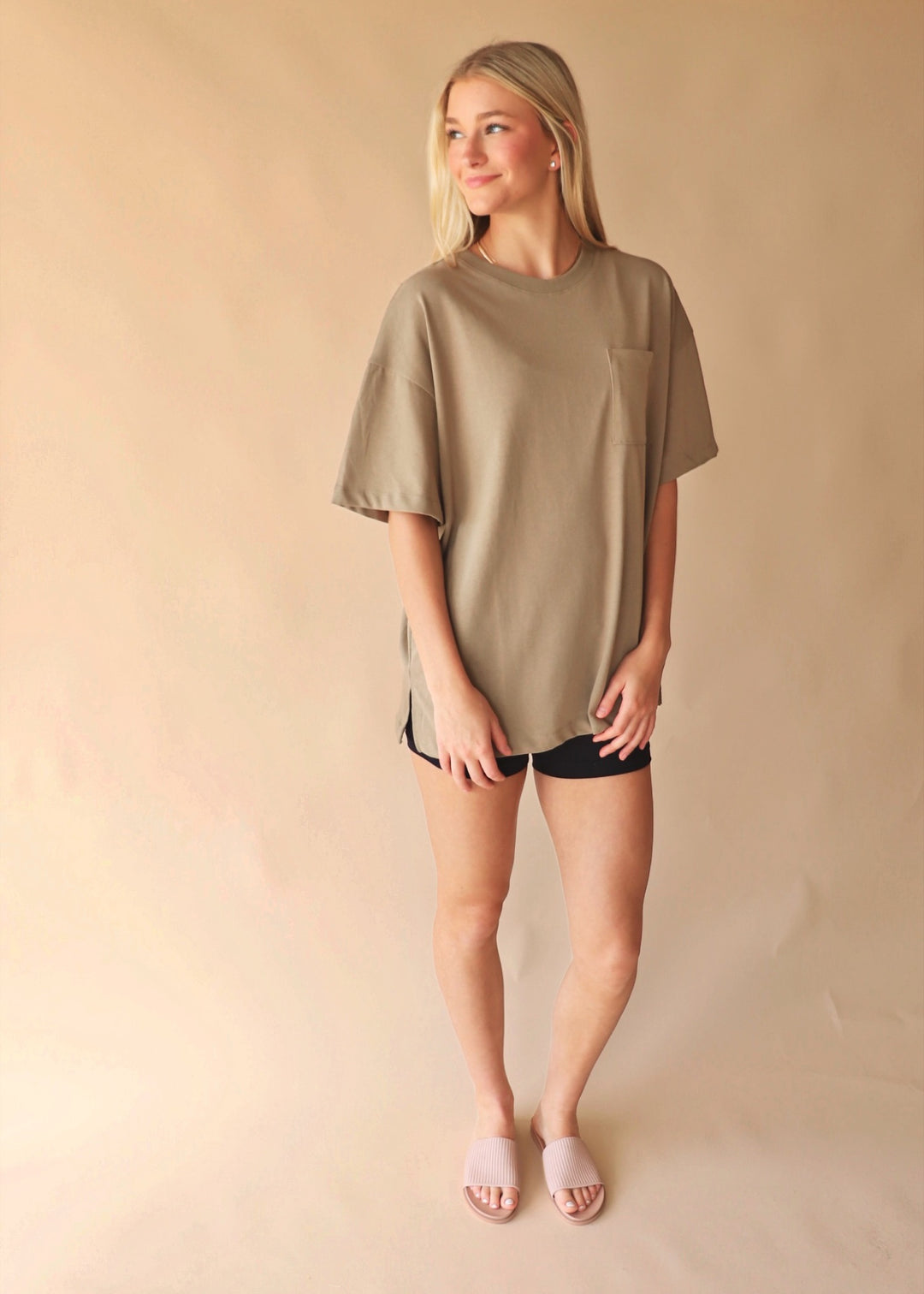 Biker Oversized Boyfriend Tee in Olive Green