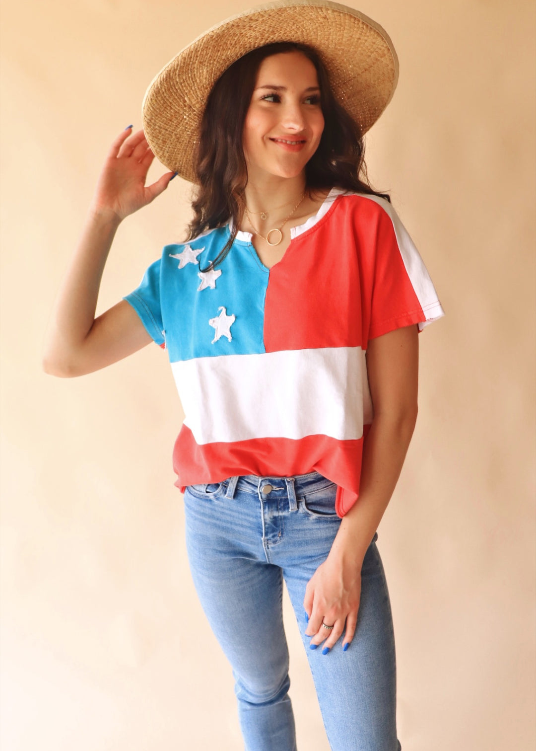 CLEARANCE FINAL SALE American Flag Motive Mineral Wash Top