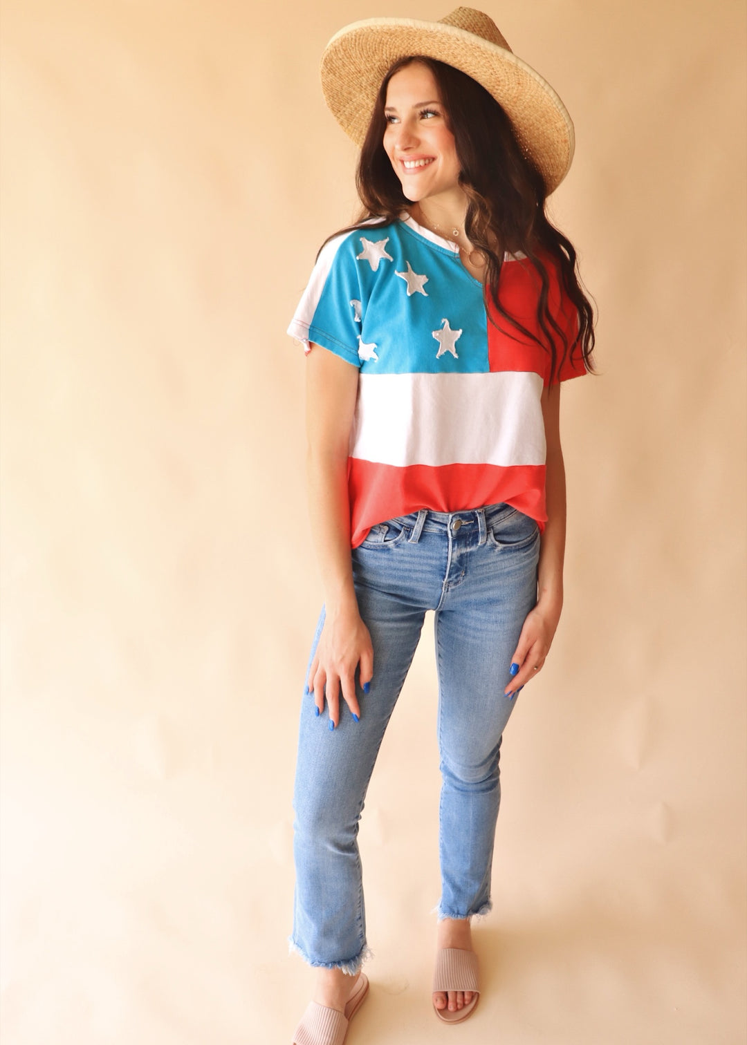 CLEARANCE FINAL SALE American Flag Motive Mineral Wash Top