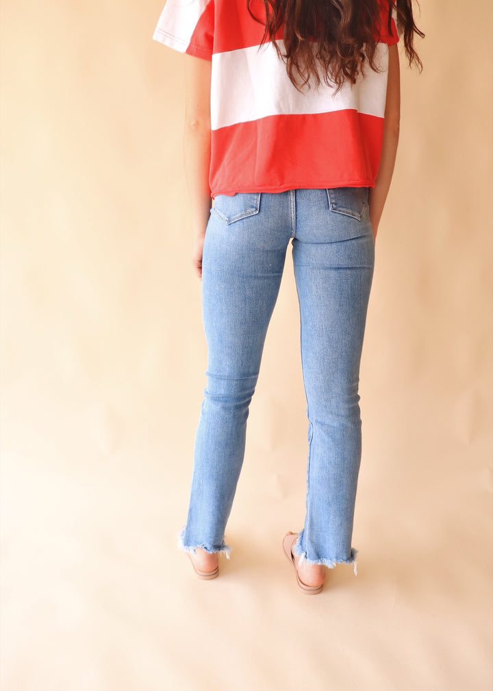 Blue Flame High Rise Mini Bootcut Denim Jeans