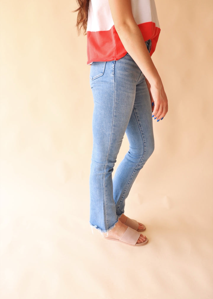 Blue Flame High Rise Mini Bootcut Denim Jeans