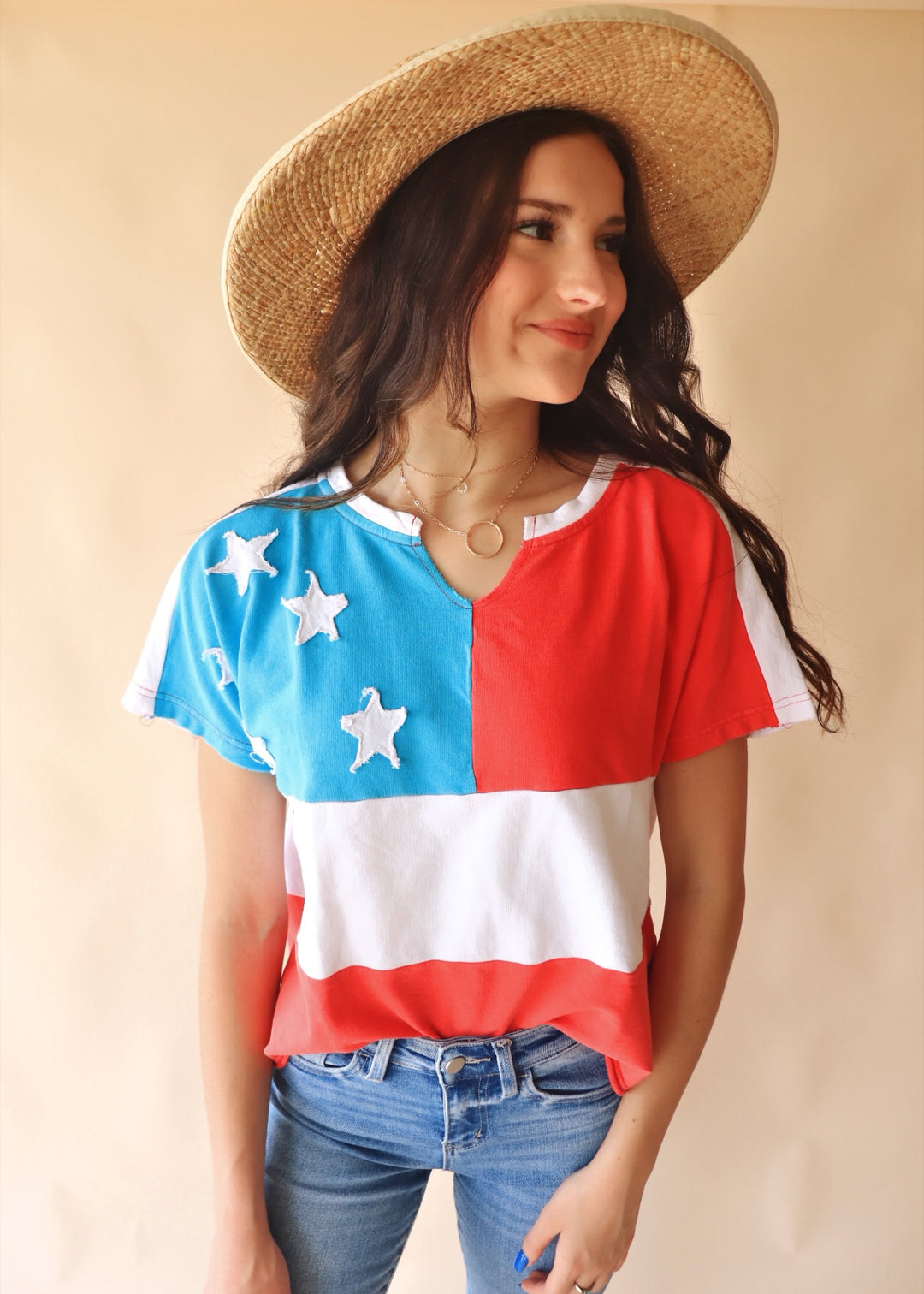 CLEARANCE FINAL SALE American Flag Motive Mineral Wash Top