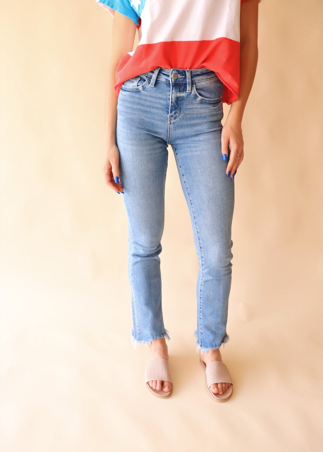 Blue Flame High Rise Mini Bootcut Denim Jeans