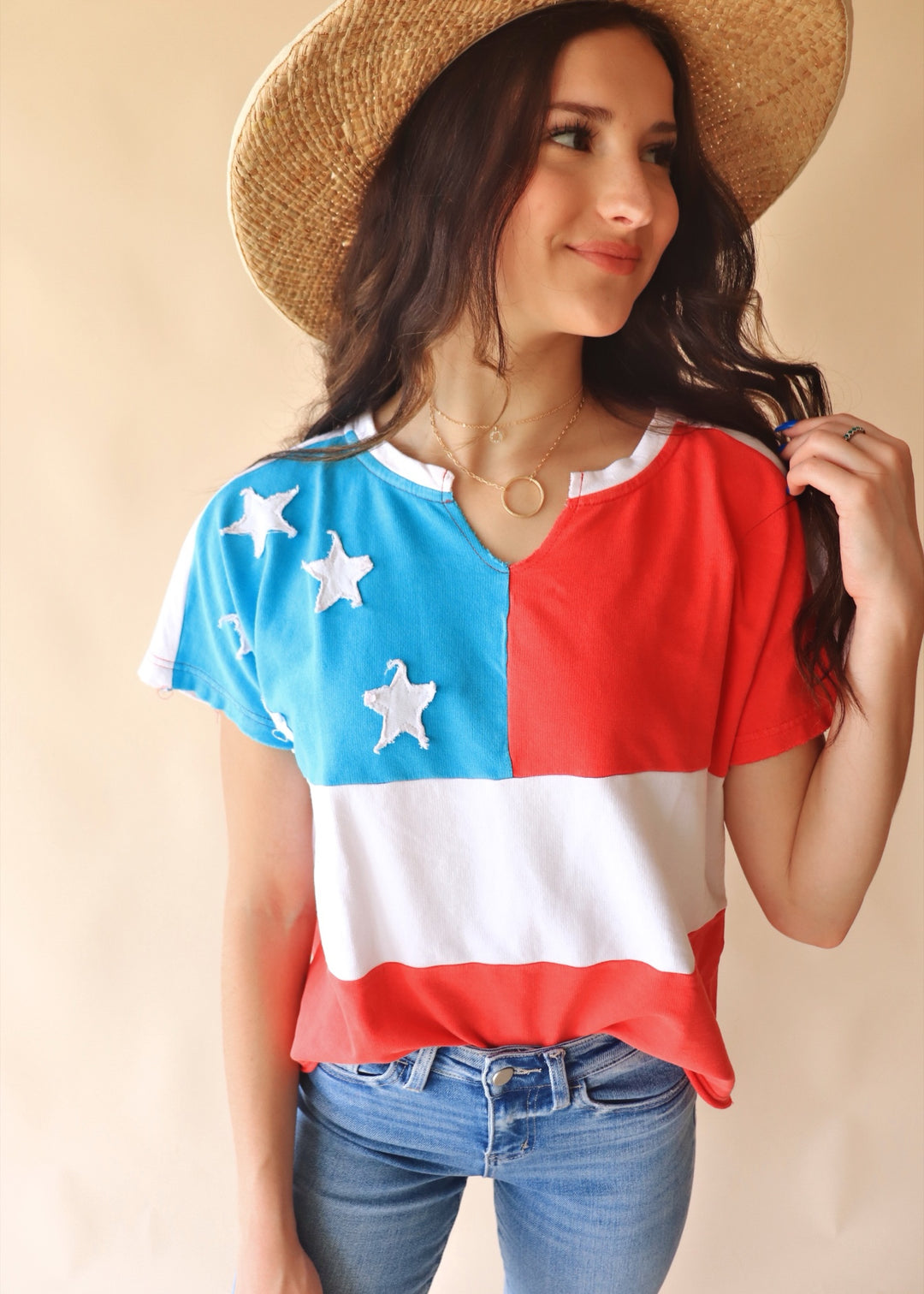 CLEARANCE FINAL SALE American Flag Motive Mineral Wash Top