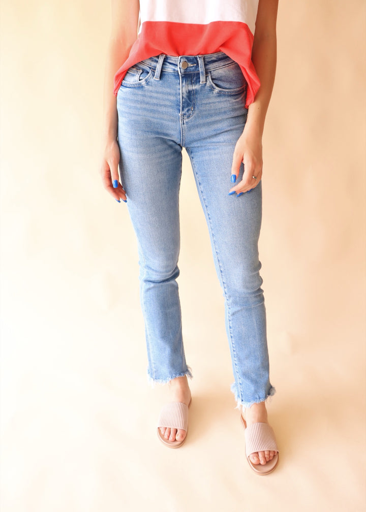 Blue Flame High Rise Mini Bootcut Denim Jeans