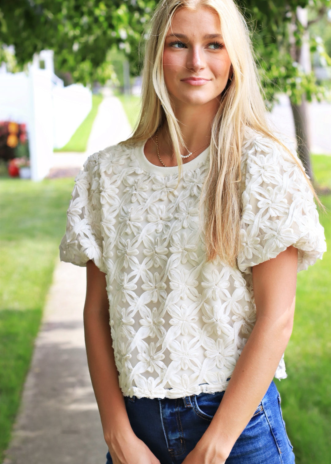 Whispering Flowers Cream Top