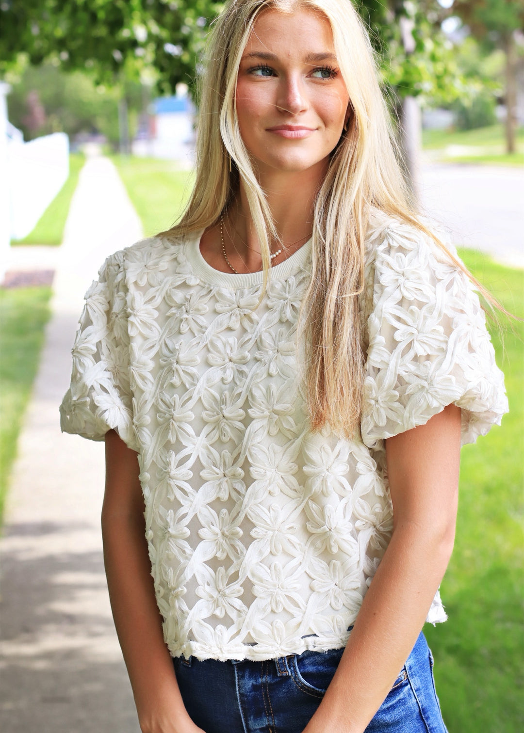 Whispering Flowers Cream Top