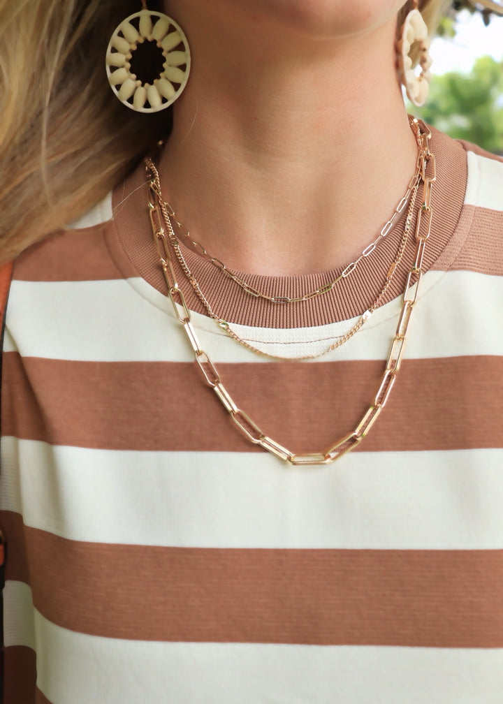 Matte Gold Three Layered 16"-20" Necklace