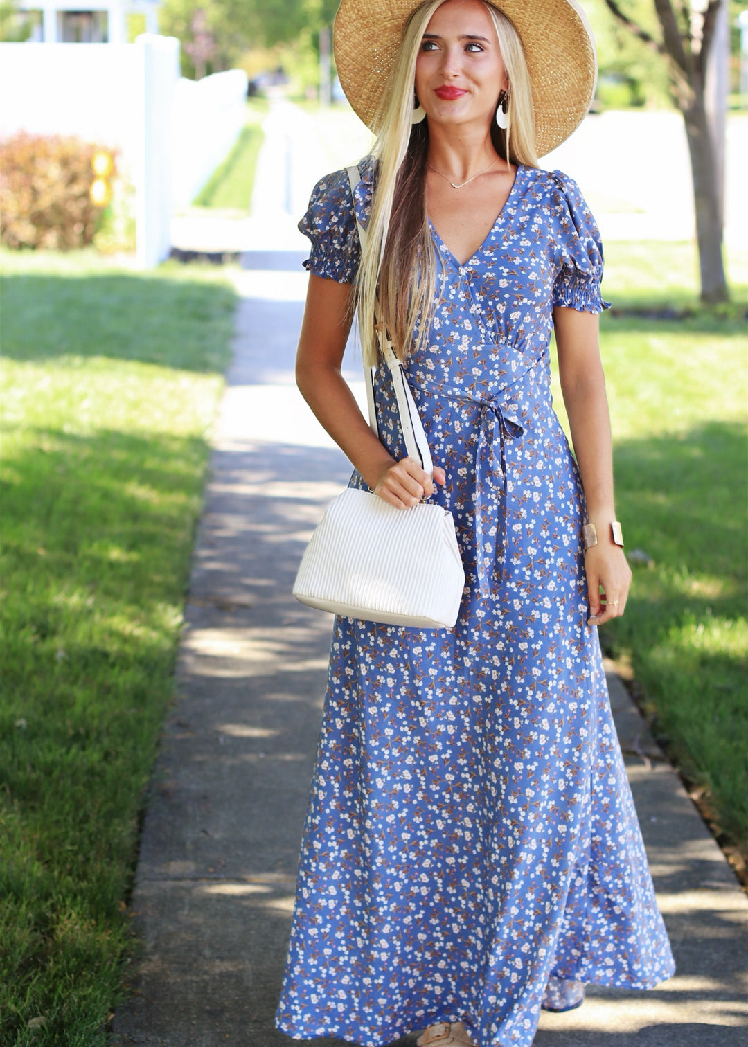 Boho Floral Print Dess in Blue