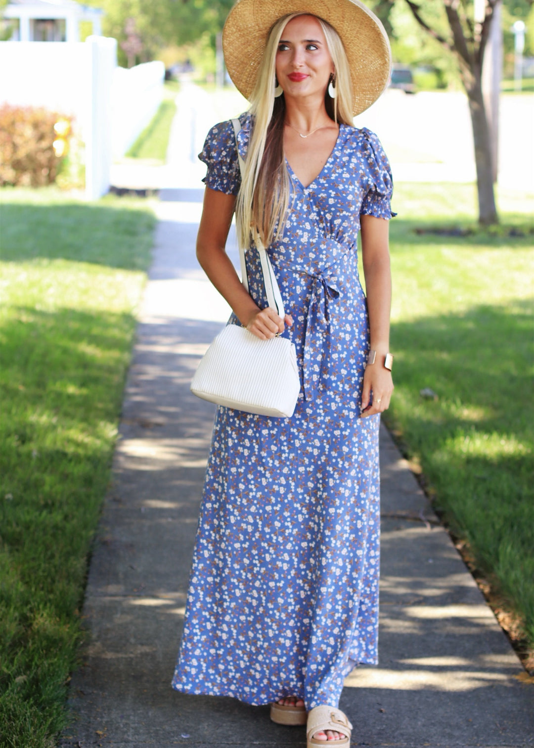 Boho Floral Print Dess in Blue