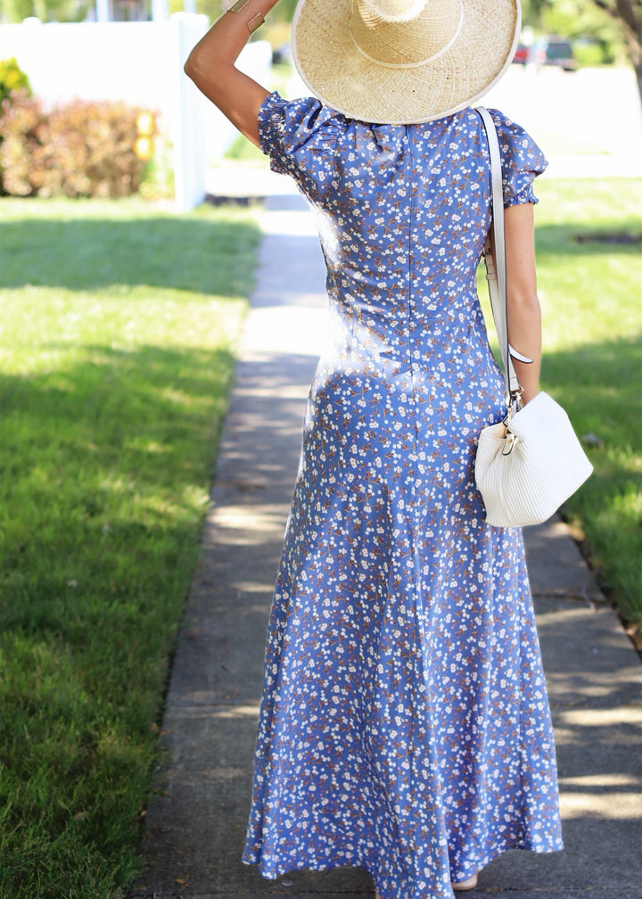 Boho Floral Print Dess in Blue