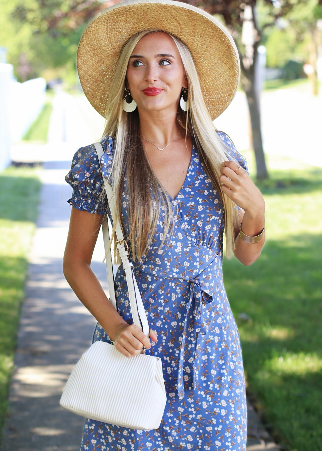 Boho Floral Print Dess in Blue