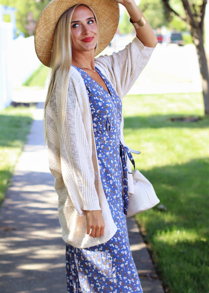 Boho Floral Print Dess in Blue