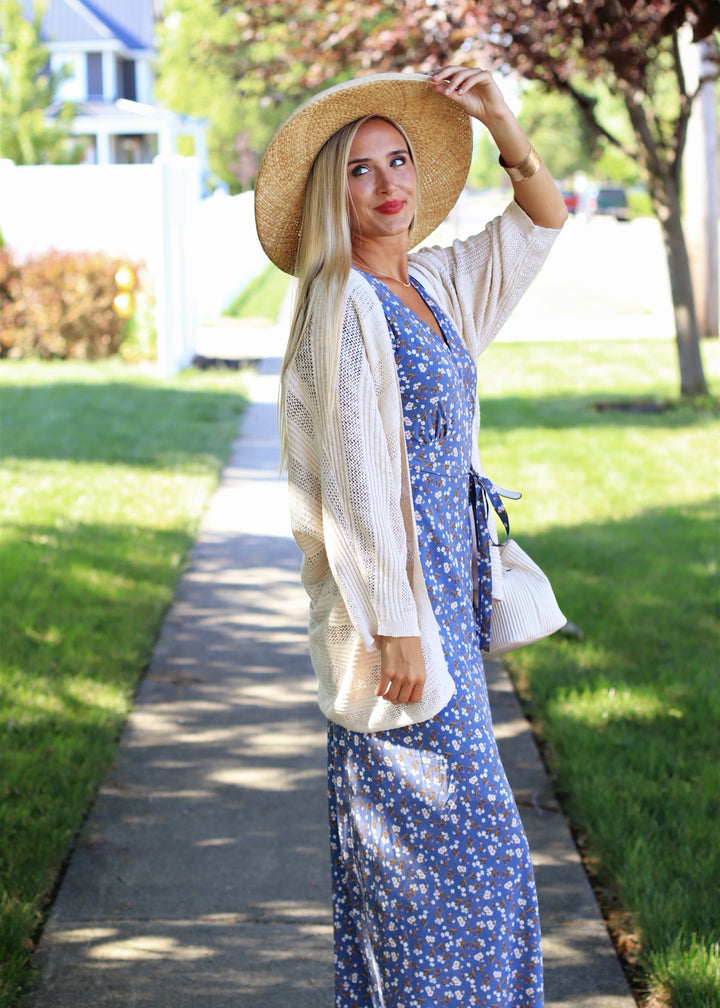 Boho Floral Print Dess in Blue