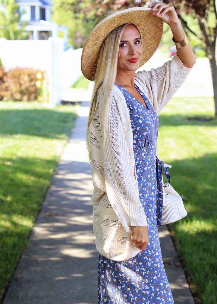 Boho Floral Print Dess in Blue