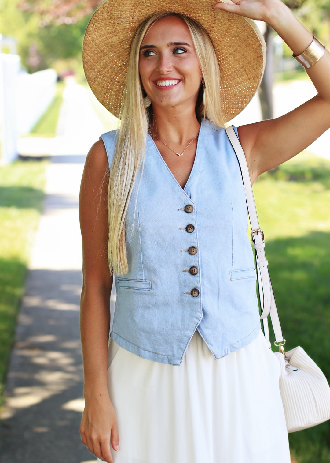 Annie Stretch Denim Button Vest