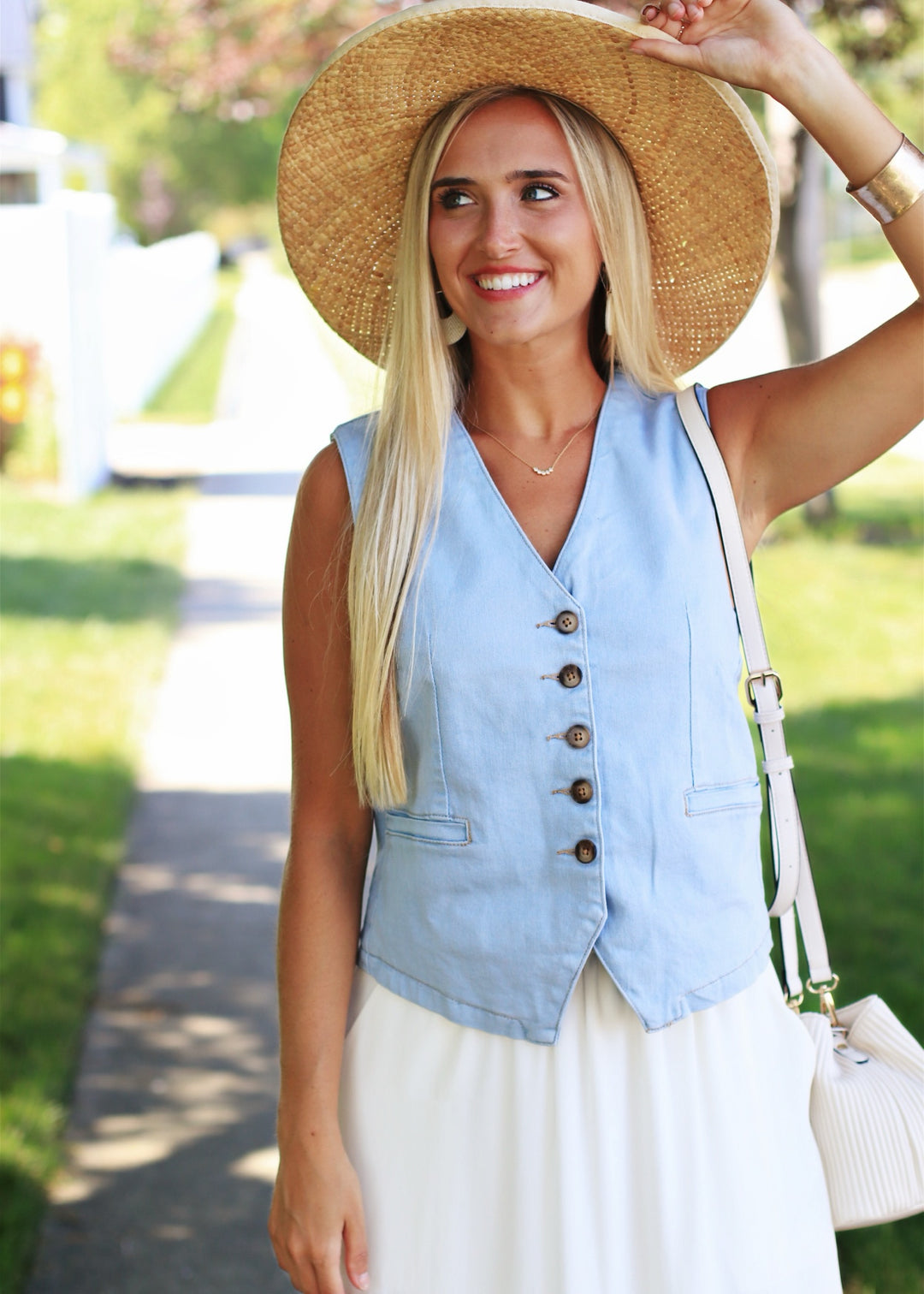 Annie Stretch Denim Button Vest