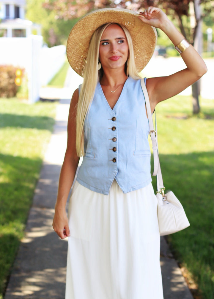 Annie Stretch Denim Button Vest