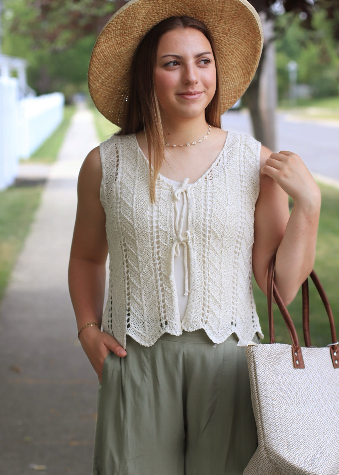 Ellison Crochet Vest in Cream