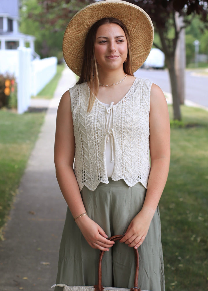 Ellison Crochet Vest in Cream