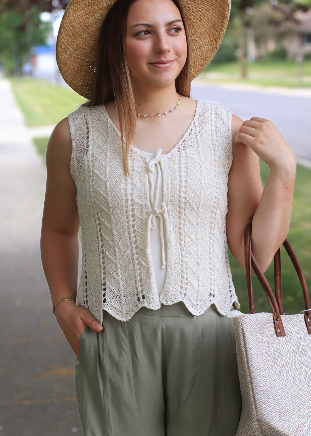 Ellison Crochet Vest in Cream