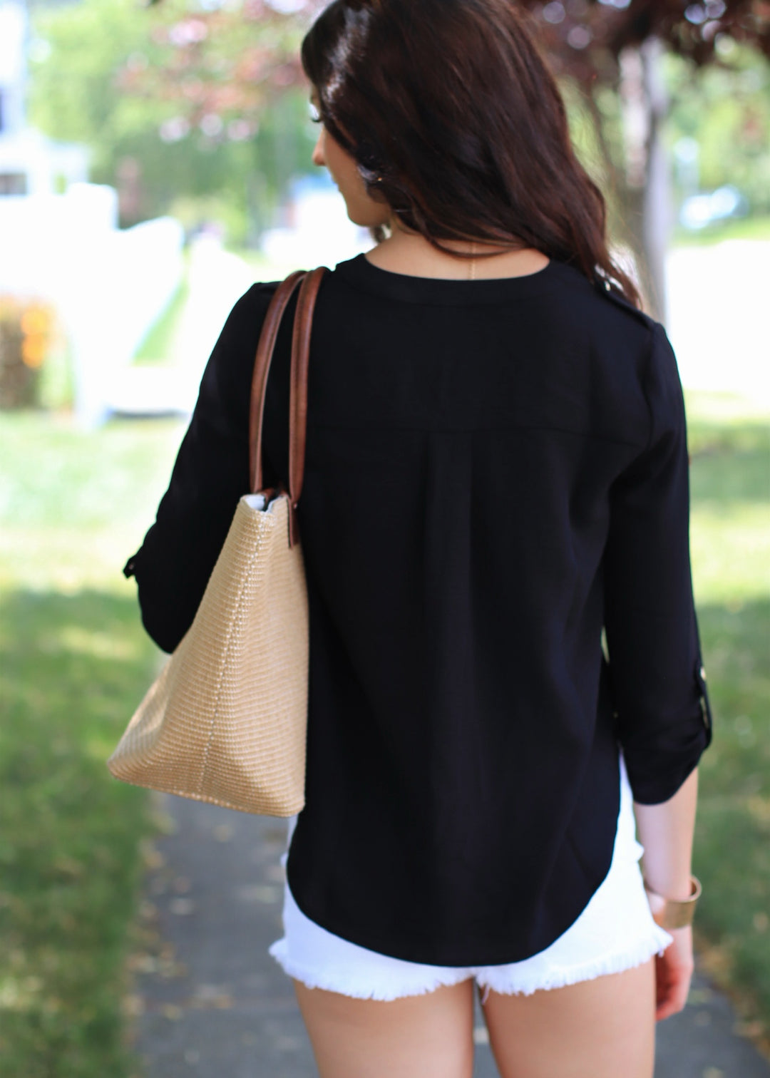 Gold Snap Button Down Shirt in Black