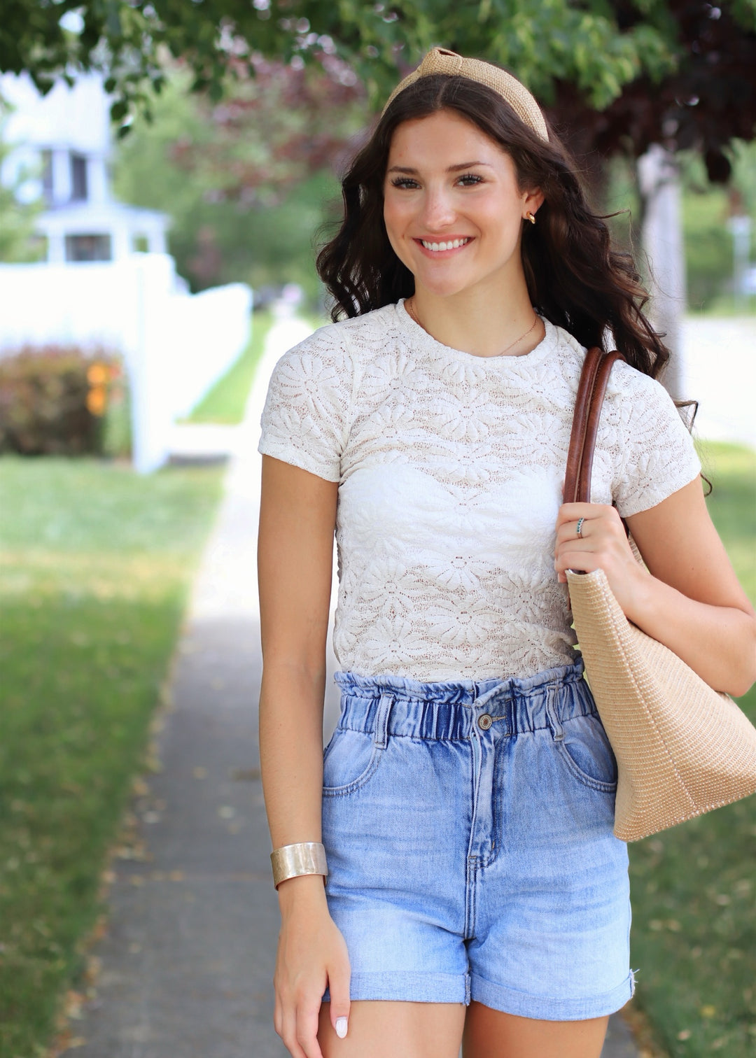 Daisy Short Sleeve Textured Flower Top